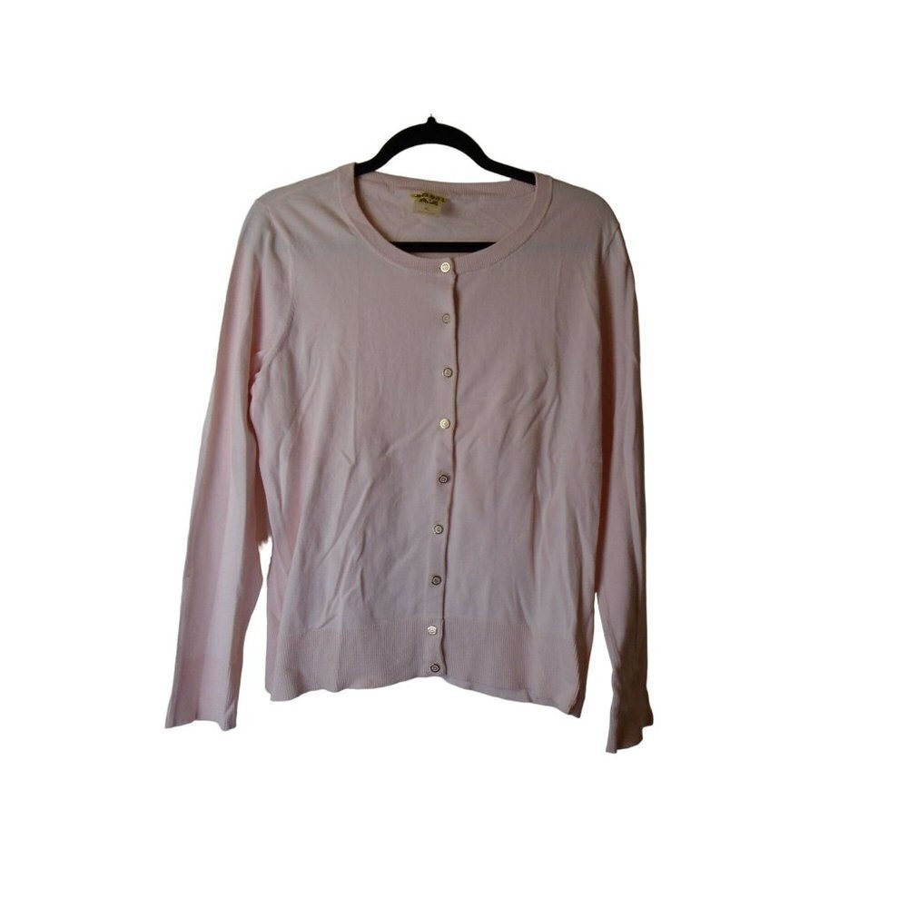 Ann Klein Cardigan Sweater Full Button Baby Pink Barbiecore sz XL EUC